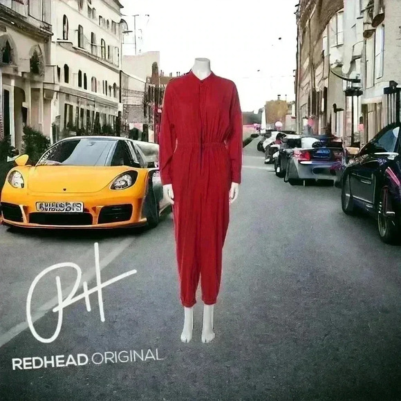 heidi Merrick Pants - Heidi Merrill red jumpsuit- XL Red long sleeve crew neck concealed zipper front